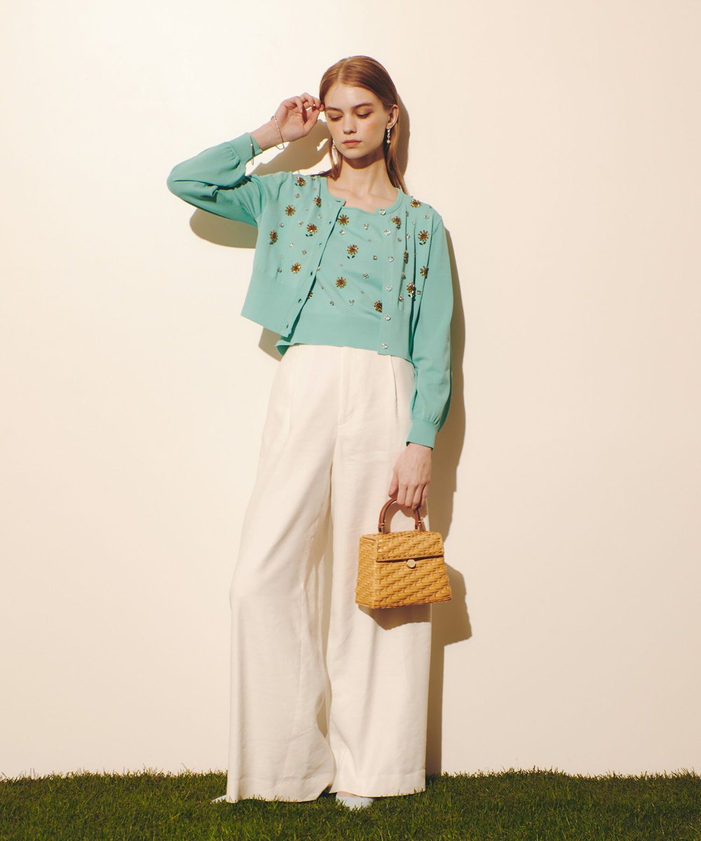 LOULOU WILLOUGHBY  WEB 一部店舗限定【LOULOU WILLOUGHBY】サンフラワービジューカーディガン ターコイズ (64)