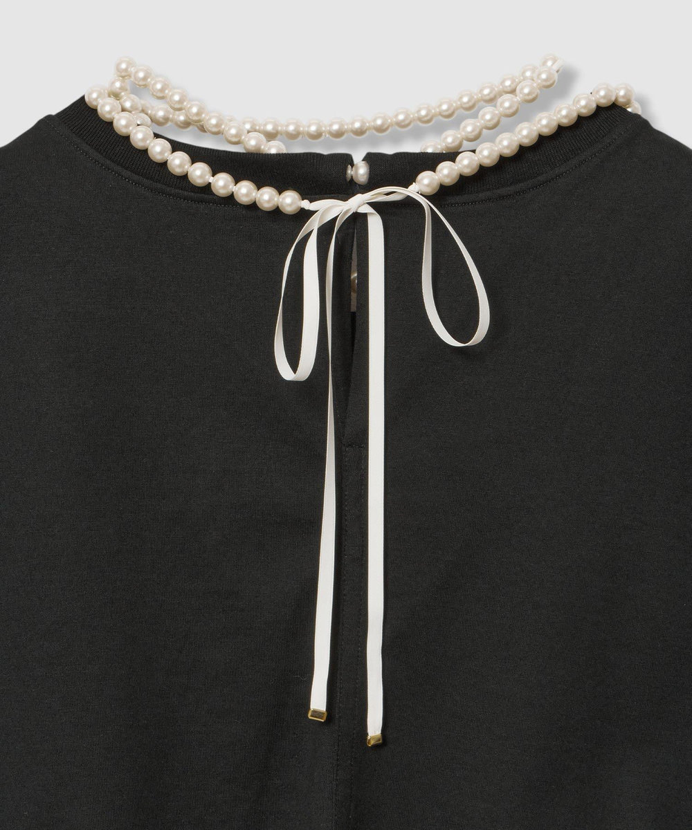 LOULOU WILLOUGHBY パールネックレスＴシャツ ブラック (95)