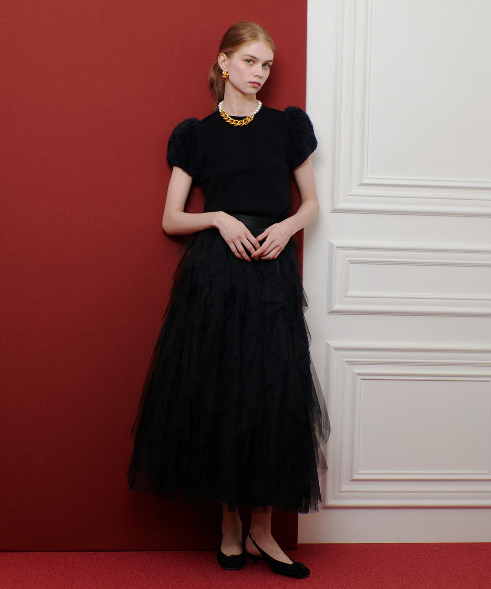 LOULOU WILLOUGHBY WEB限定【LOULOU WILLOUGHBY】フェザースリーブプルオーバー ブラック (95)