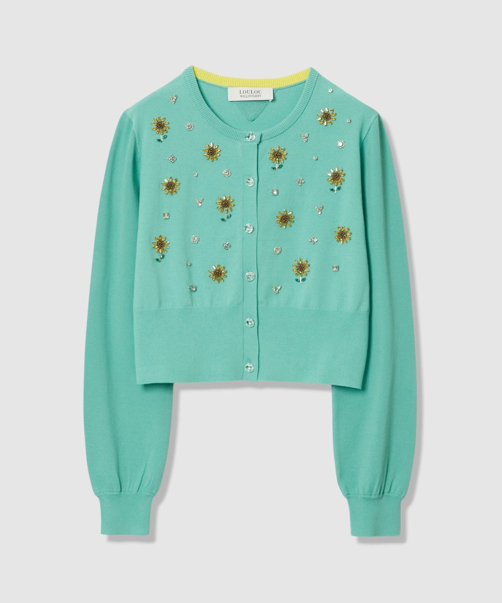 LOULOU WILLOUGHBY  WEB 一部店舗限定【LOULOU WILLOUGHBY】サンフラワービジューカーディガン ターコイズ (64)