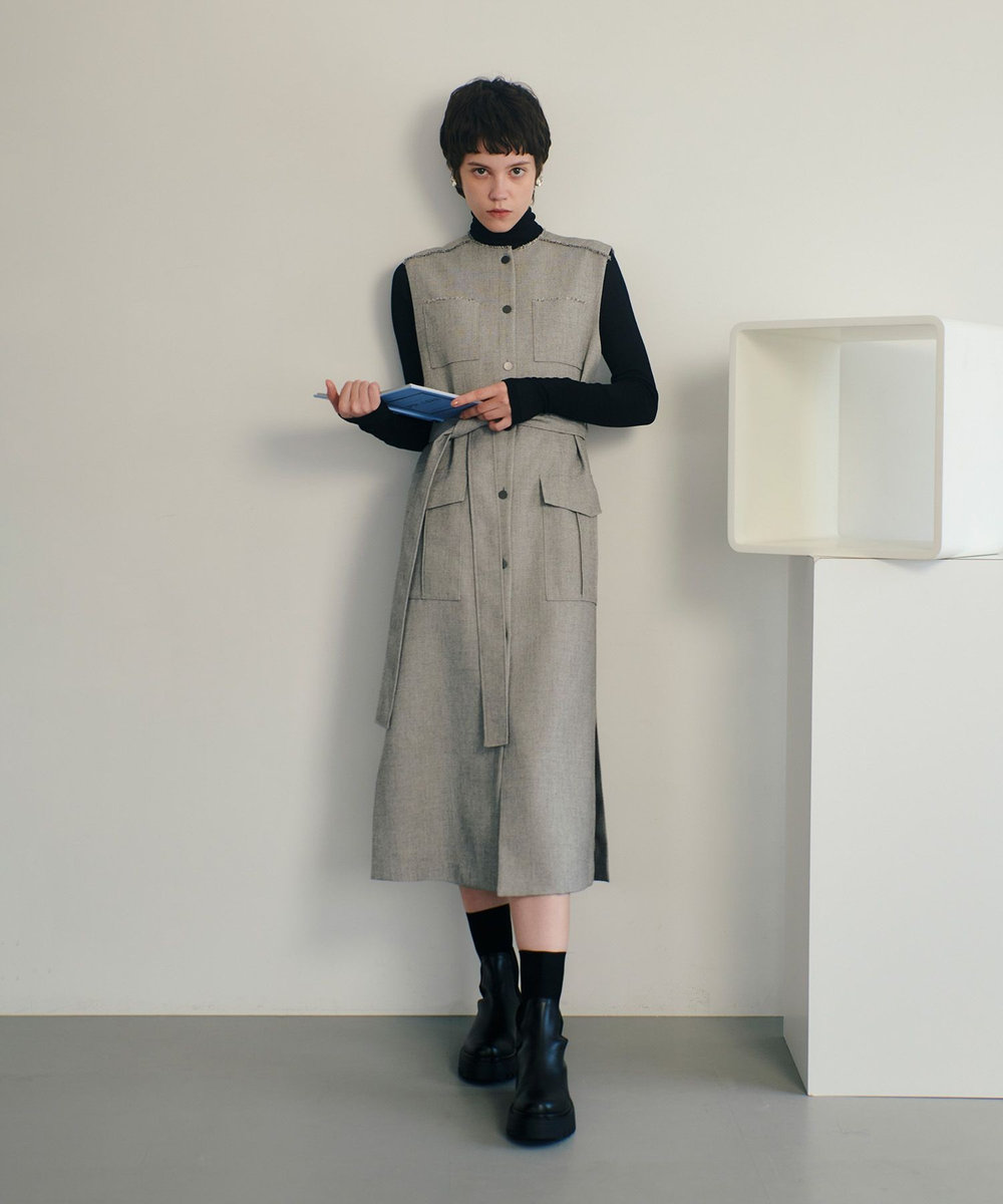 allureville メランジミニヘリンボンジレワンピース グレー (92)