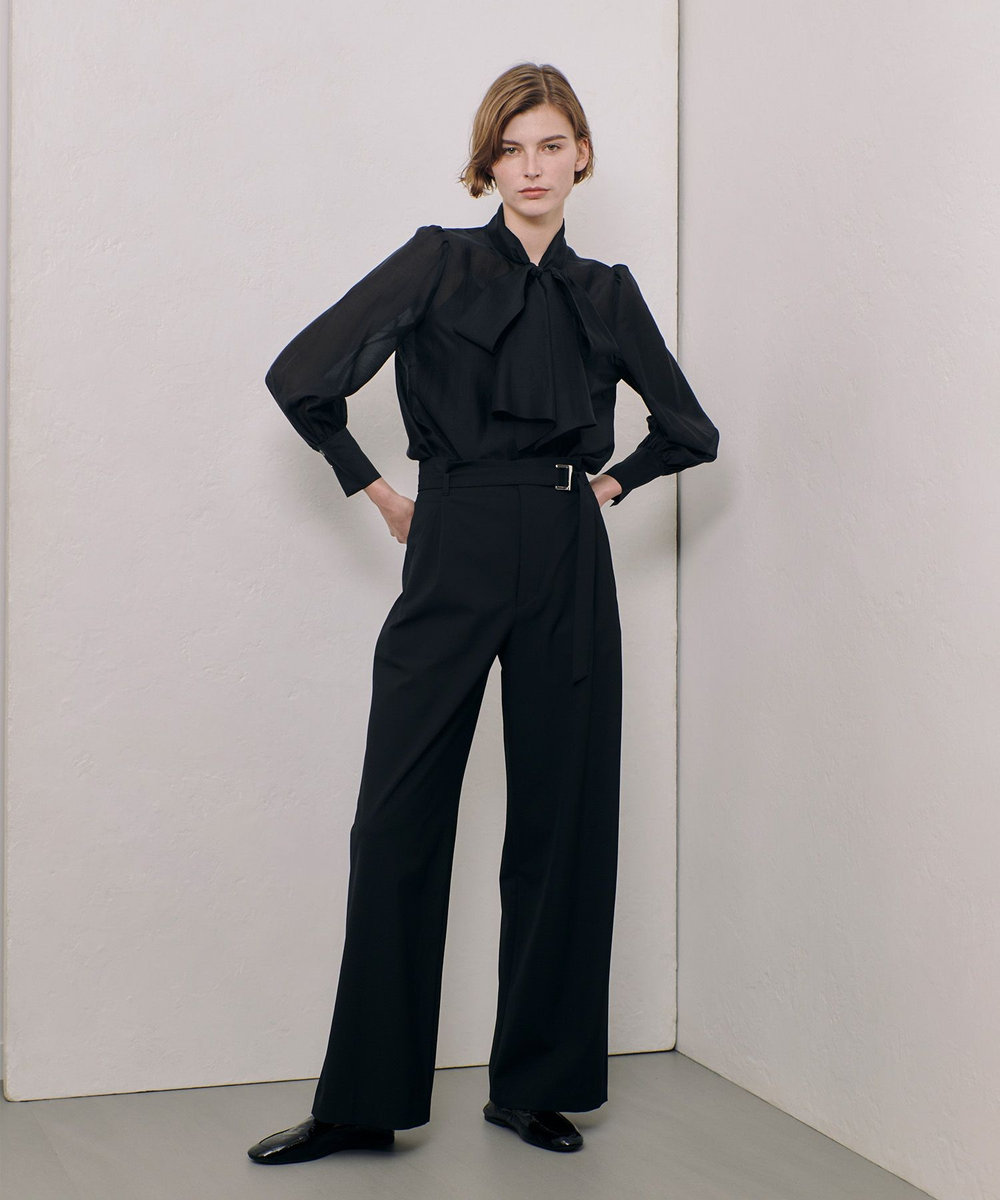 allureville ウールライクフランネルヨークレスパンツ ブラック (95)