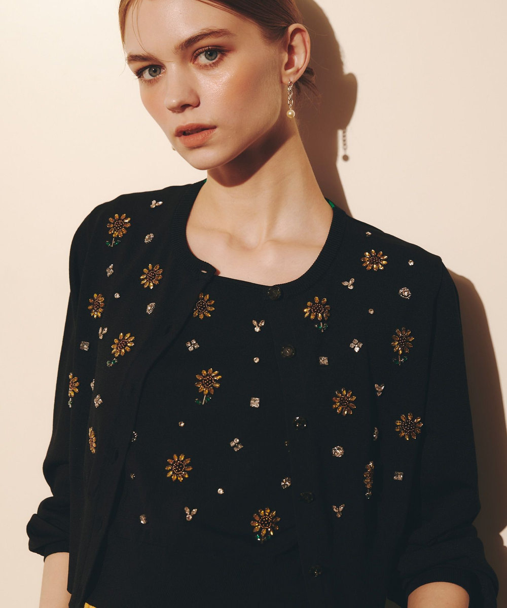 LOULOU WILLOUGHBY  WEB 一部店舗限定【LOULOU WILLOUGHBY】サンフラワービジューカーディガン ブラック (95)
