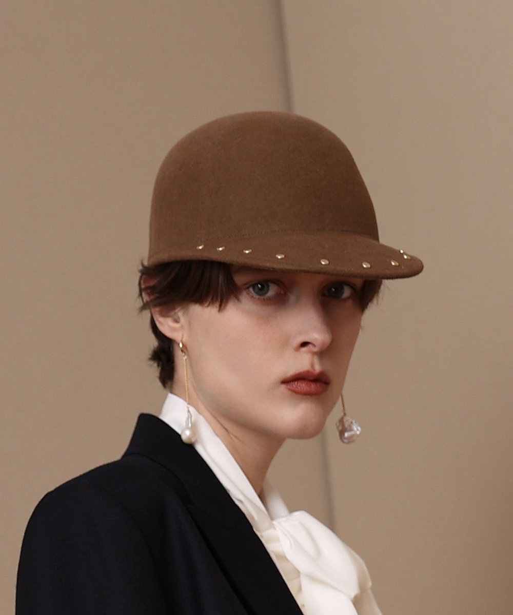 allureville ウールスタッズジョッキーキャップ キャメル (84)