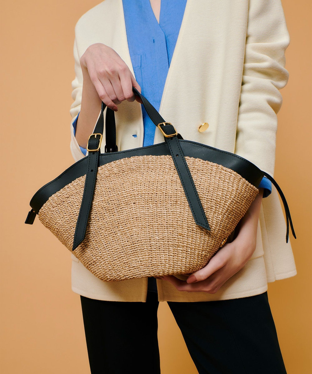 ヴィオラドーロ　レザーポケットかごバッグ　アバカ VIOLAd'ORO (ヴィオラドーロ)】アバカレザートリムカゴハンドバッグ