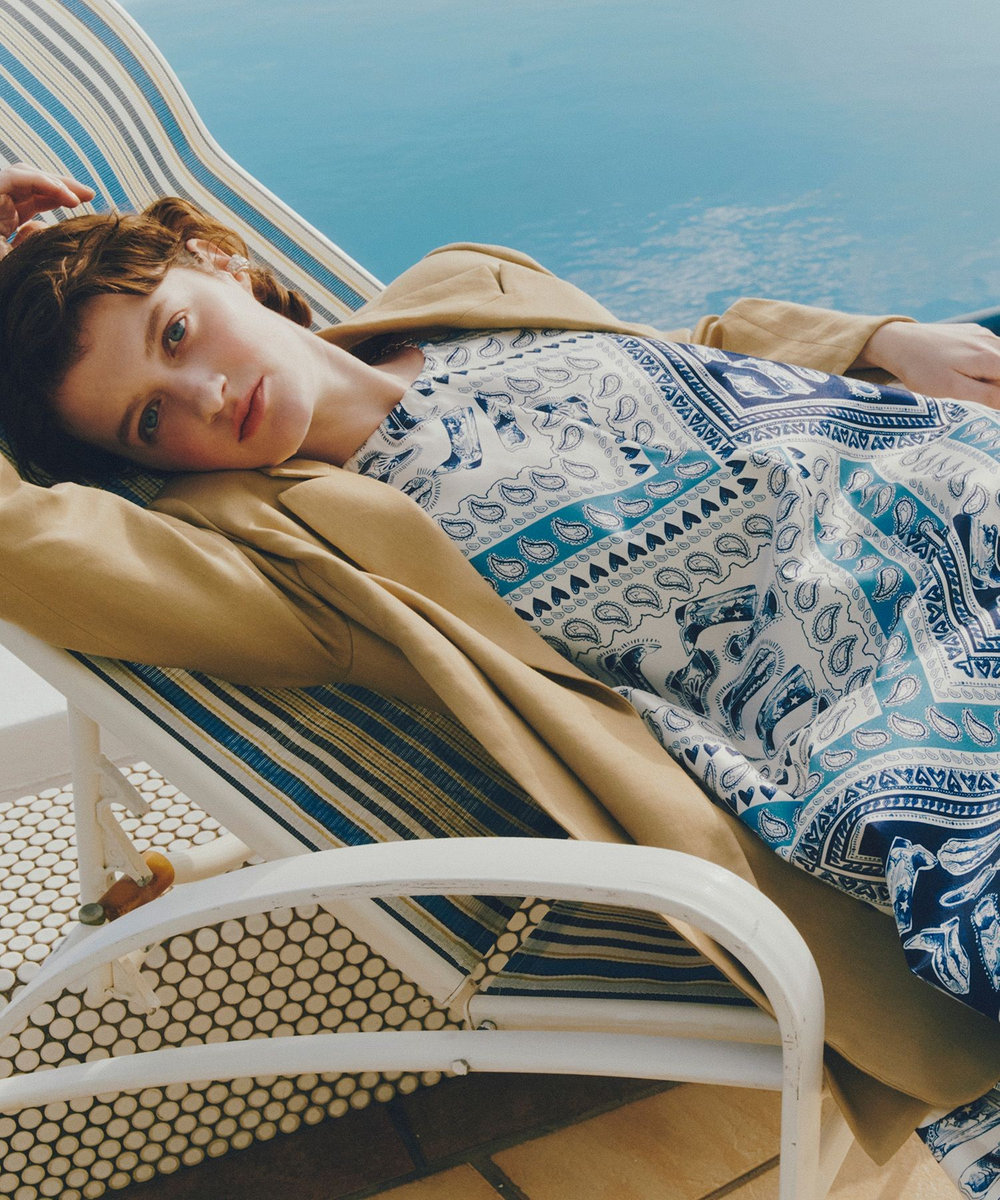 LOULOU WILLOUGHBY 【LOULOU WILLOUGHBY】ウエスタンスカーフプリントホルターネックワンピース ブルー (61)