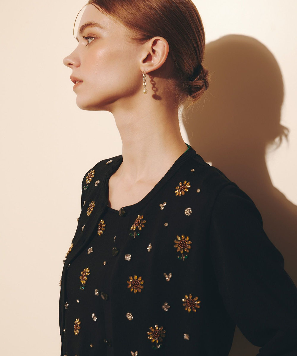 LOULOU WILLOUGHBY  WEB 一部店舗限定【LOULOU WILLOUGHBY】サンフラワービジューカーディガン ブラック (95)