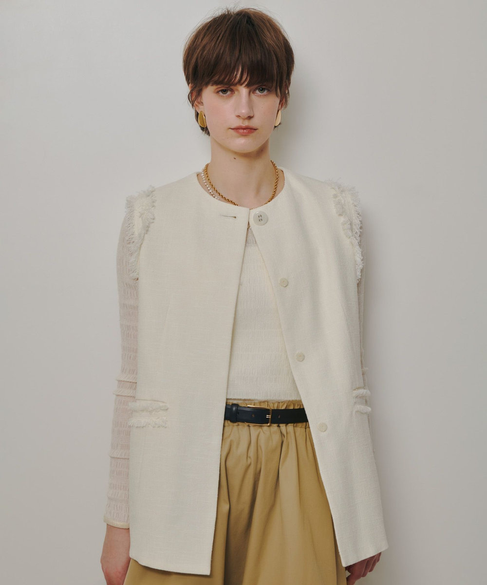 allureville ミックスツイードフレアジレ オフホワイト (02)