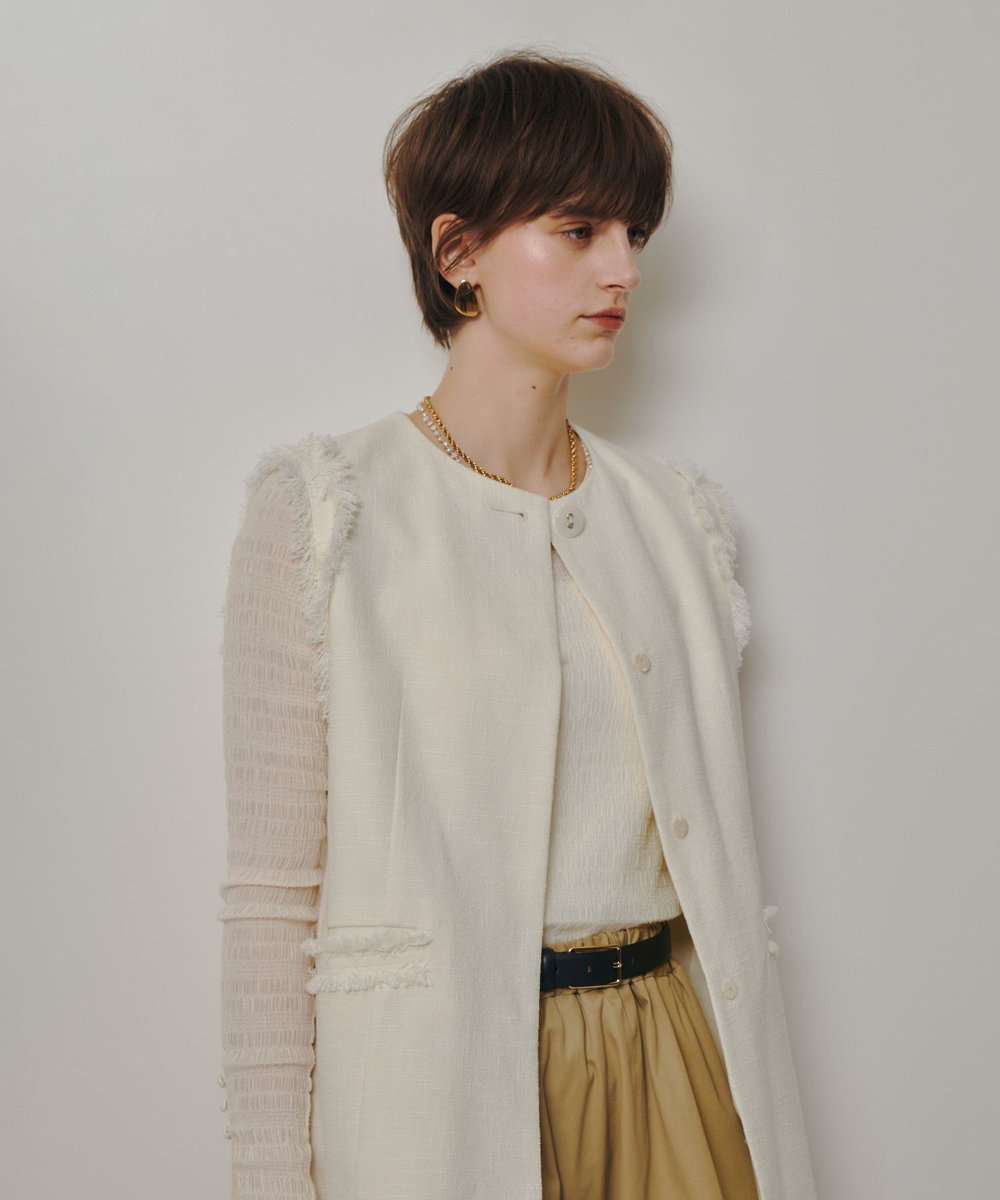 allureville ミックスツイードフレアジレ オフホワイト (02)