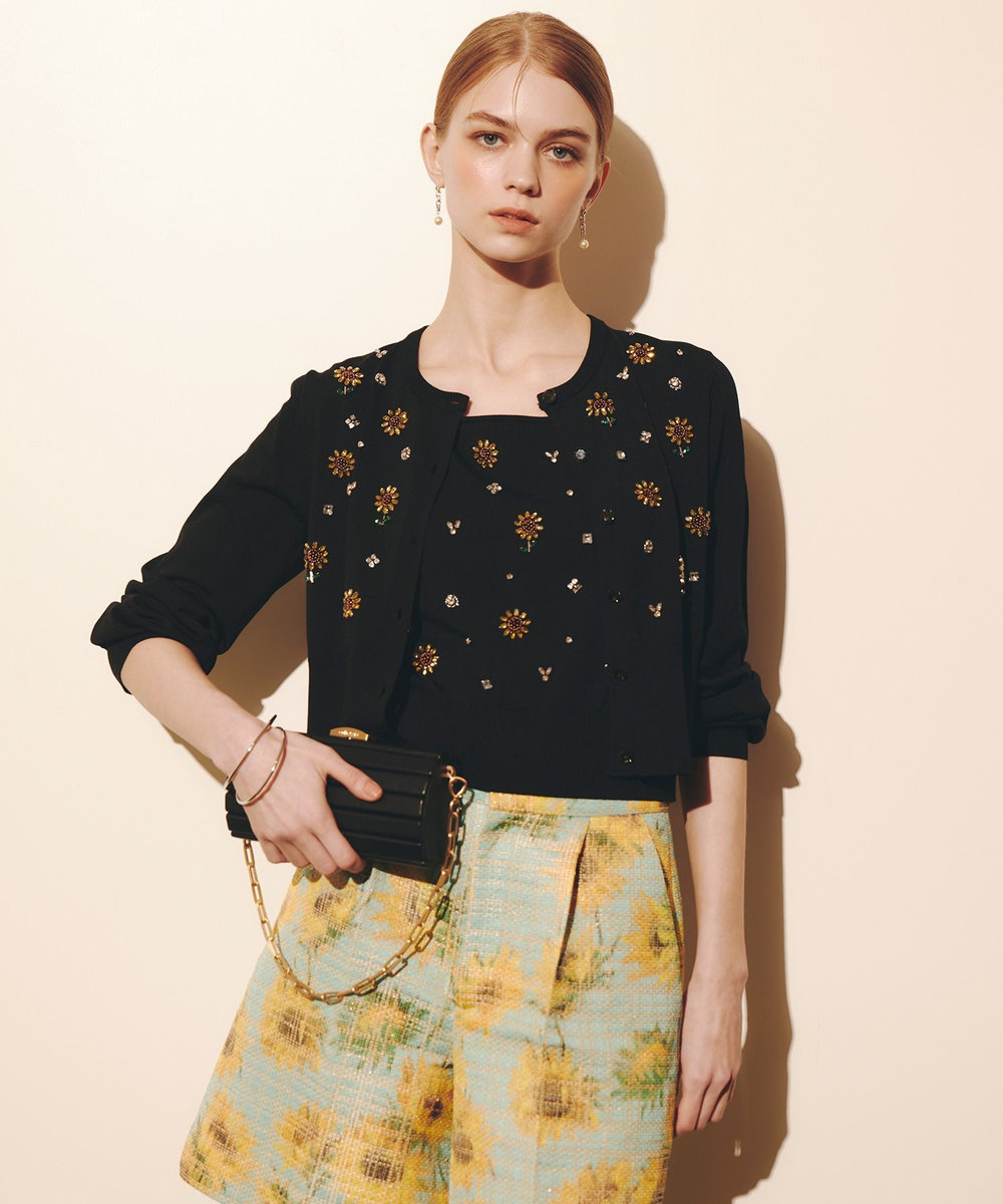 LOULOU WILLOUGHBY  WEB 一部店舗限定【LOULOU WILLOUGHBY】サンフラワービジューカーディガン ブラック (95)