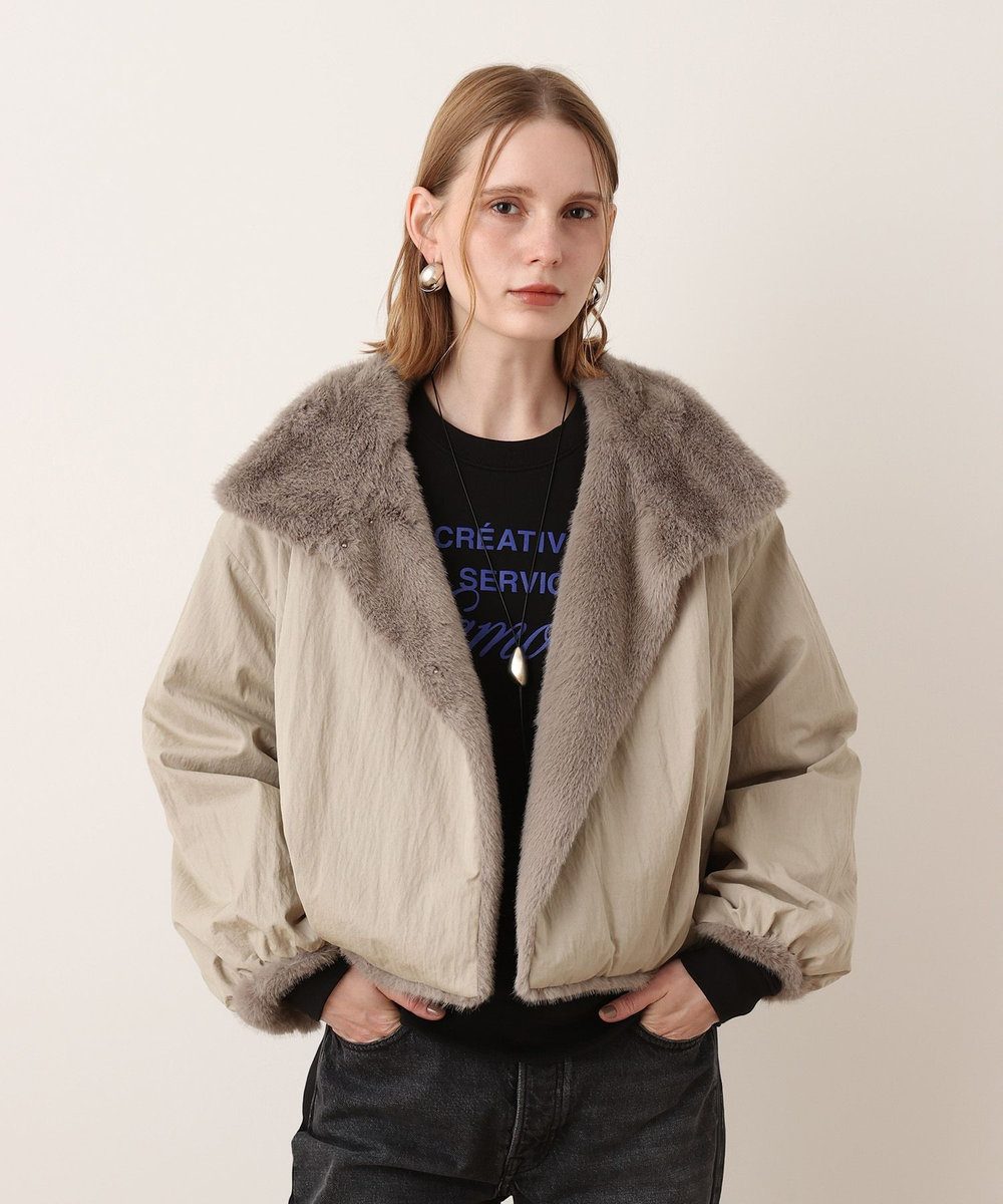 allureville ファーリバーシブルブルゾン グレージュ (15)