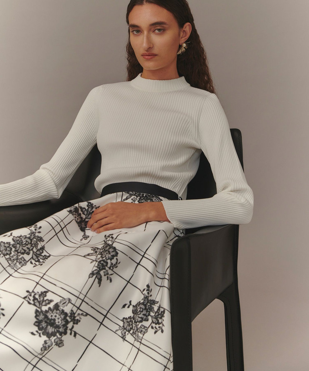 LOULOU WILLOUGHBY SILK COフラワーチェックスカート ホワイト系 (08)