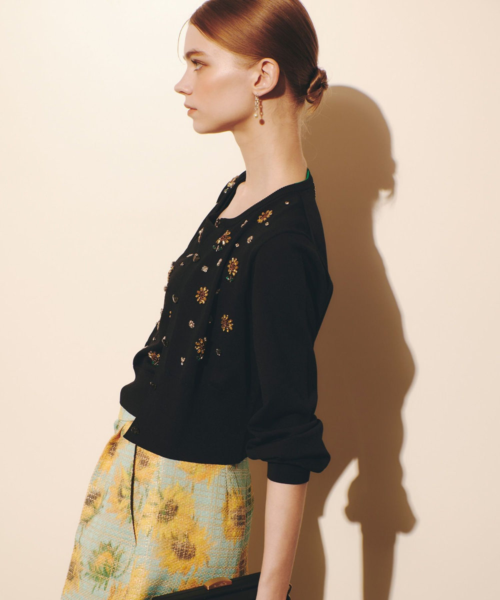 LOULOU WILLOUGHBY  WEB 一部店舗限定【LOULOU WILLOUGHBY】サンフラワービジューカーディガン ブラック (95)