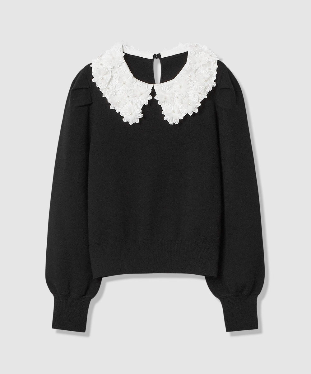 LOULOU WILLOUGHBY 【LOULOU WILLOUGHBY】フラワー衿付プルオーバー ブラック (95)