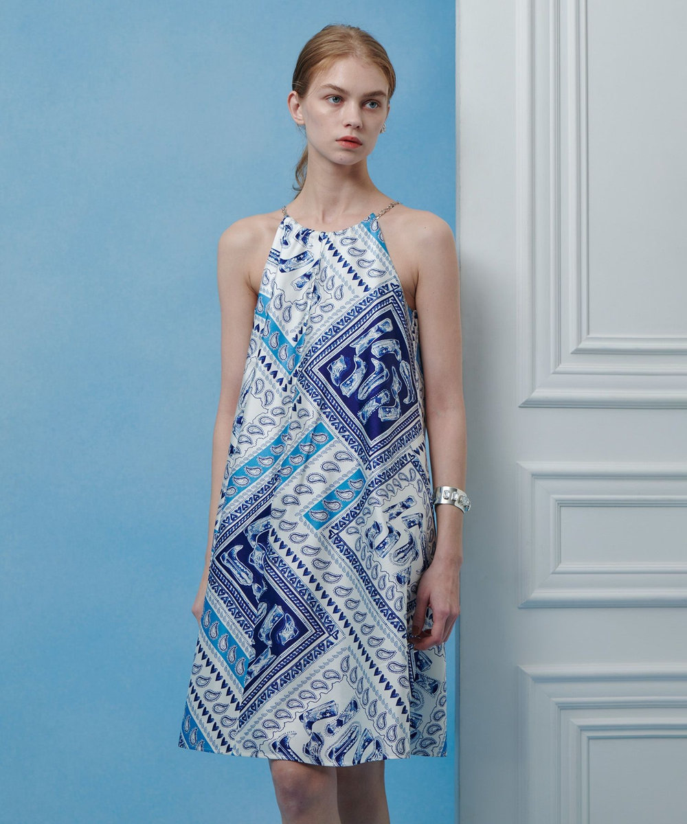 LOULOU WILLOUGHBY 【LOULOU WILLOUGHBY】ウエスタンスカーフプリントホルターネックワンピース ブルー (61)