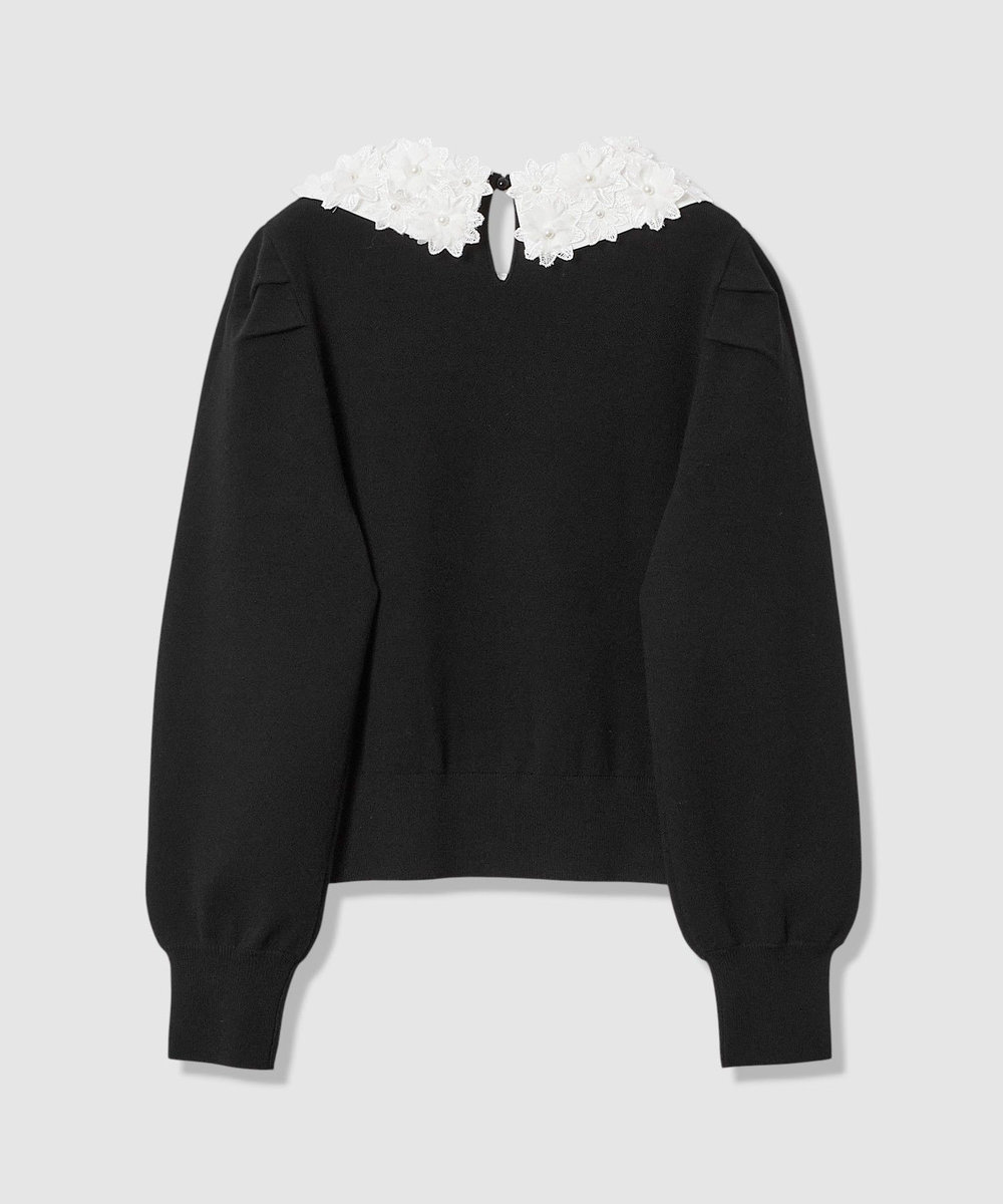 LOULOU WILLOUGHBY 【LOULOU WILLOUGHBY】フラワー衿付プルオーバー ブラック (95)