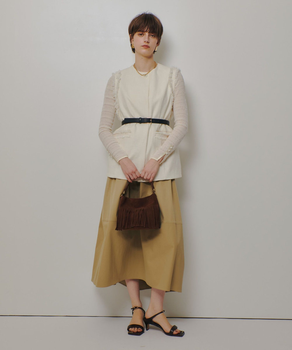 allureville ミックスツイードフレアジレ オフホワイト (02)
