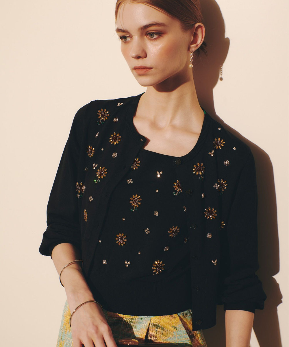 LOULOU WILLOUGHBY  WEB 一部店舗限定【LOULOU WILLOUGHBY】サンフラワービジューカーディガン ブラック (95)