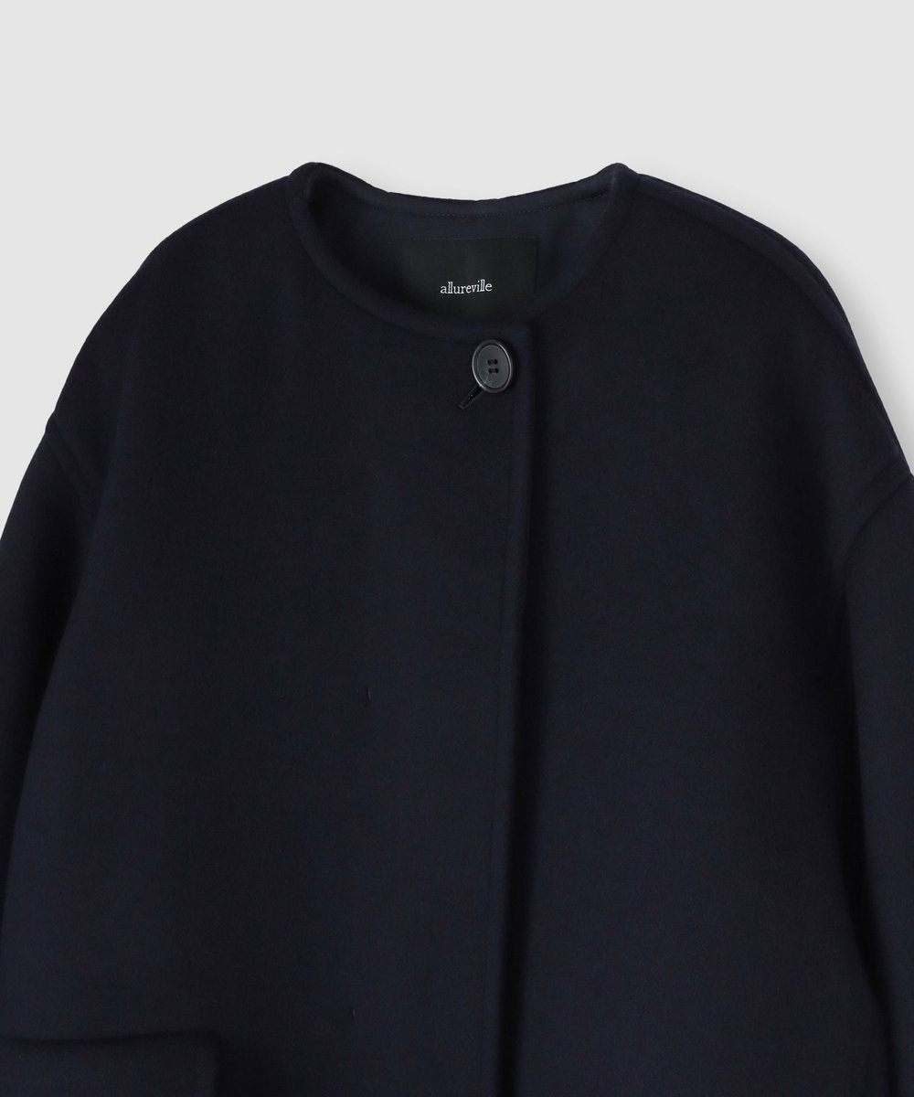 allureville Wビーバーノーカラーコクーンコート ネイビー (65)