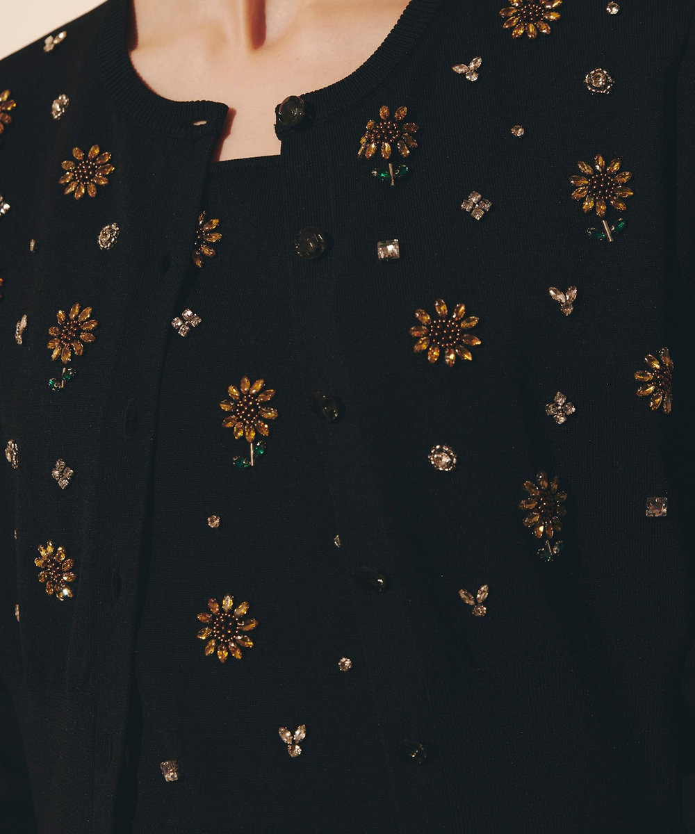 LOULOU WILLOUGHBY  WEB 一部店舗限定【LOULOU WILLOUGHBY】サンフラワービジューカーディガン ブラック (95)
