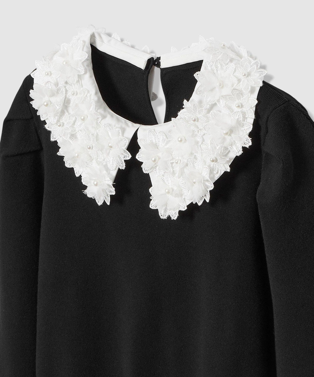 LOULOU WILLOUGHBY 【LOULOU WILLOUGHBY】フラワー衿付プルオーバー ブラック (95)