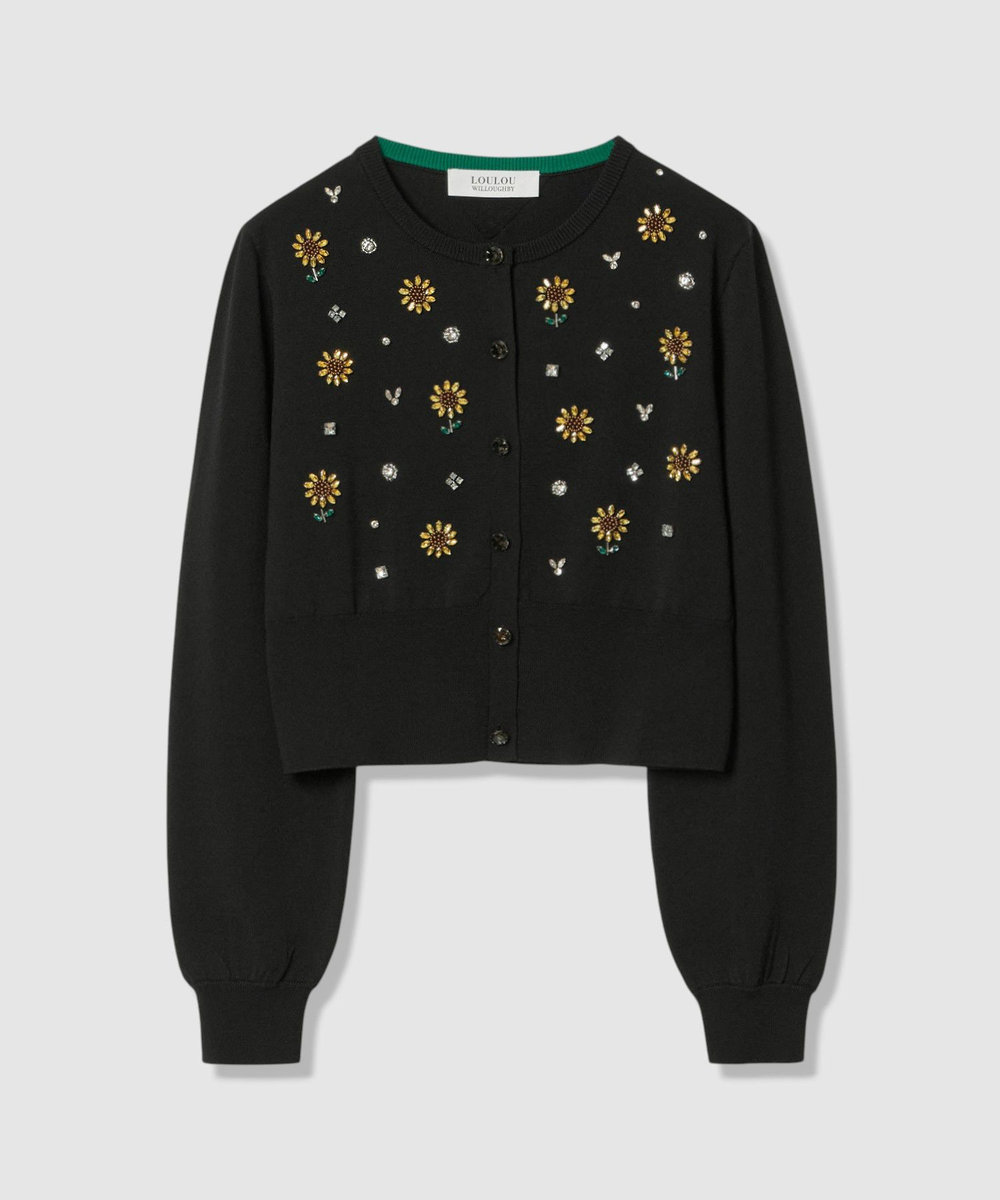 LOULOU WILLOUGHBY  WEB 一部店舗限定【LOULOU WILLOUGHBY】サンフラワービジューカーディガン ブラック (95)