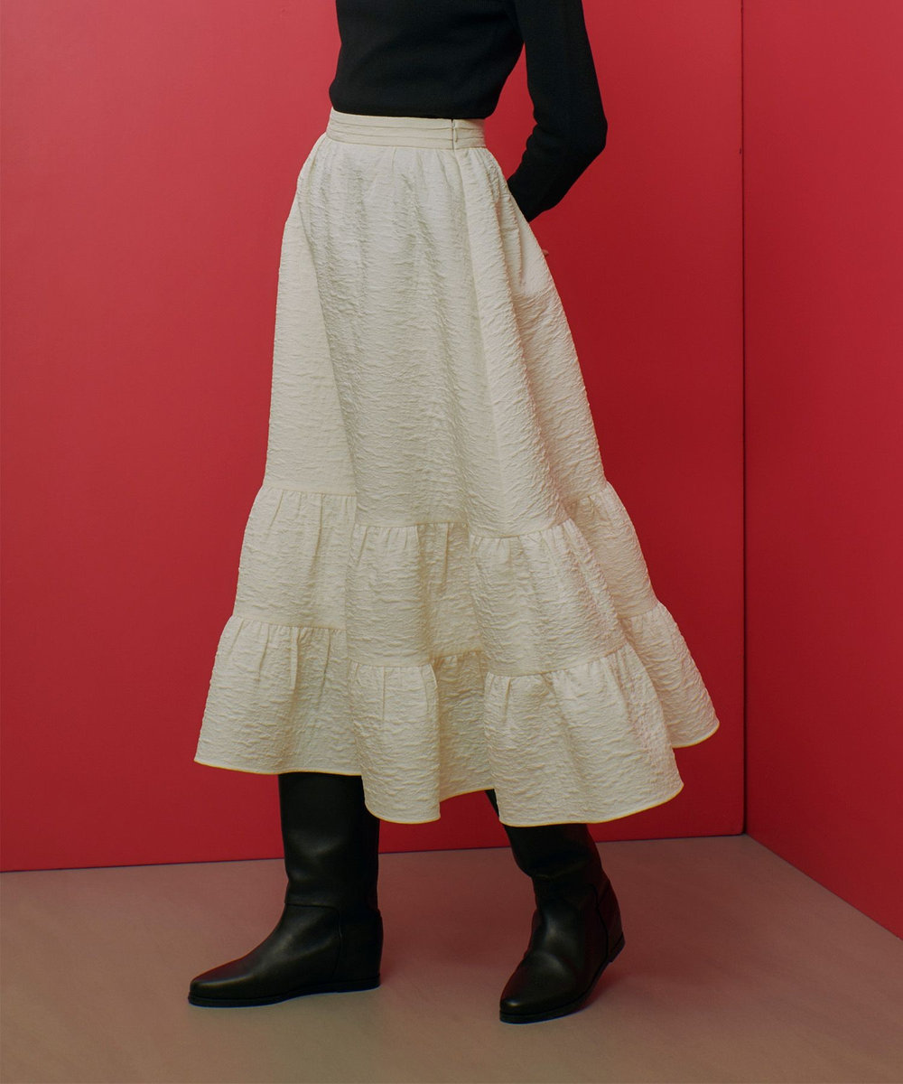 LOULOU WILLOUGHBY 【LOULOU WILLOUGHBY】ジャガードティアードスカート オフホワイト (02)