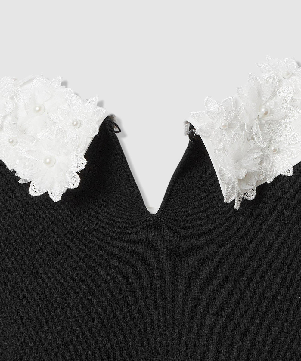 LOULOU WILLOUGHBY 【LOULOU WILLOUGHBY】フラワー衿付プルオーバー ブラック (95)
