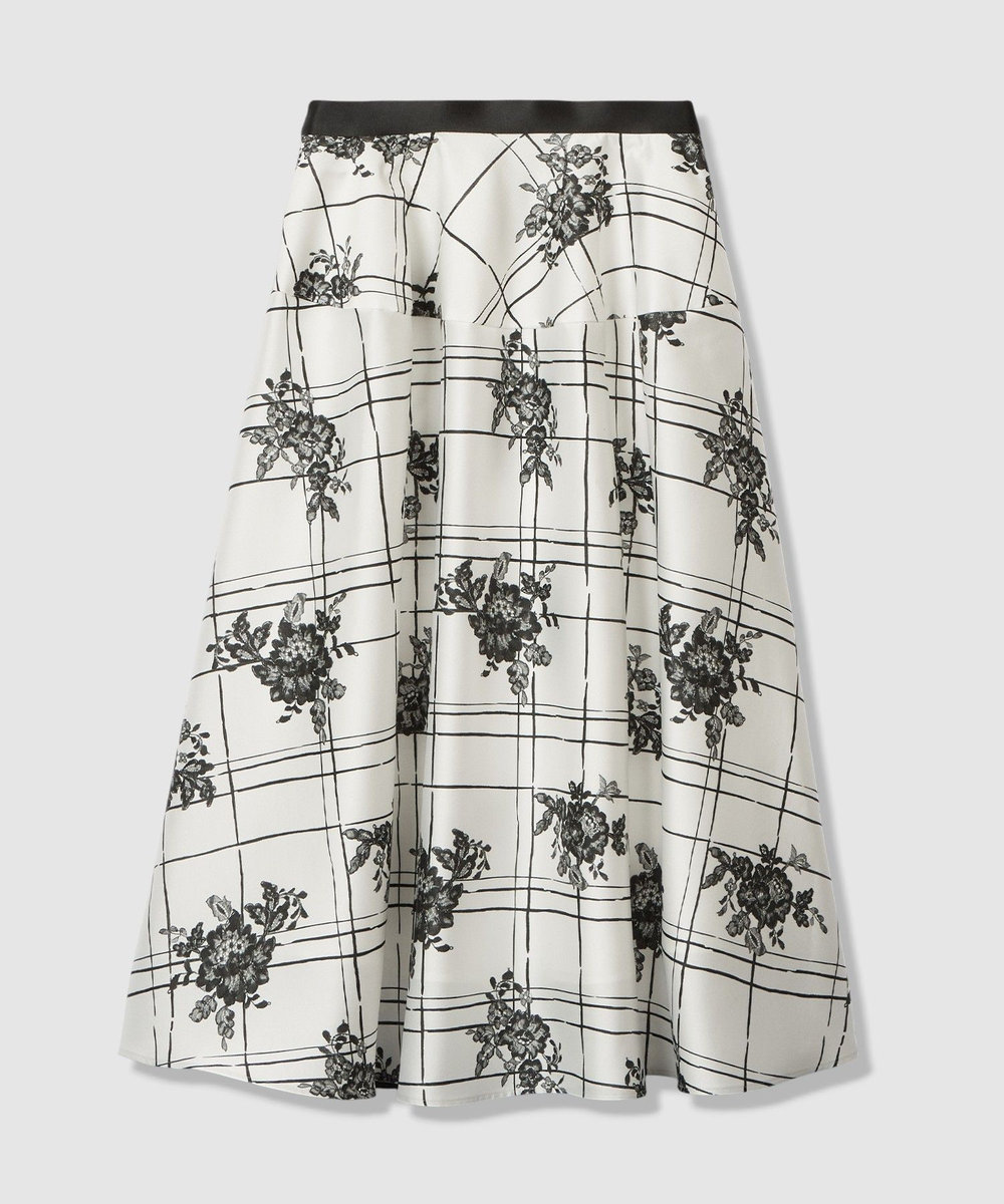 LOULOU WILLOUGHBY SILK COフラワーチェックスカート ホワイト系 (08)