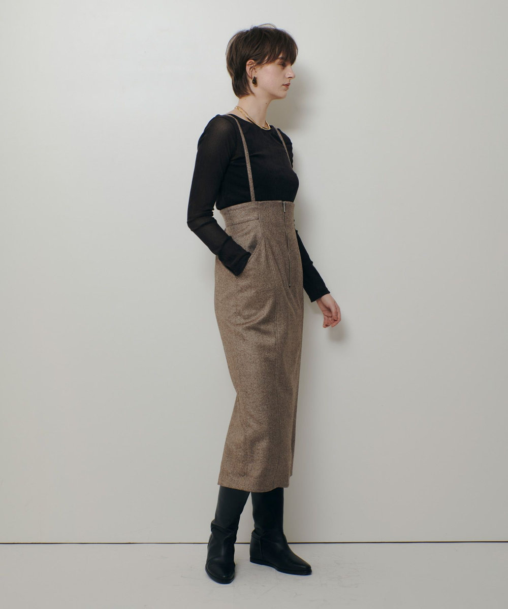 allureville シックツイードツイルサロペスカート ブラウン (81)
