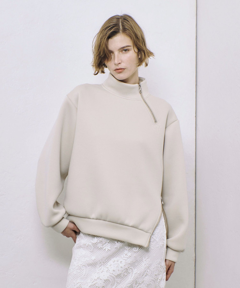 allureville ボンディングアシンメトリーZIP プルオーバー ベージュ (11)