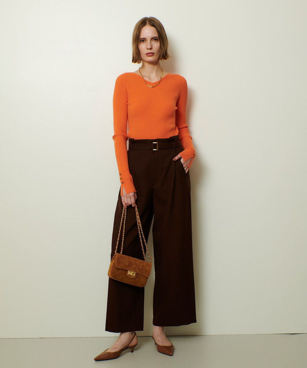 allureville ウールライクフランネルヨークレスパンツ ブラウン (81)