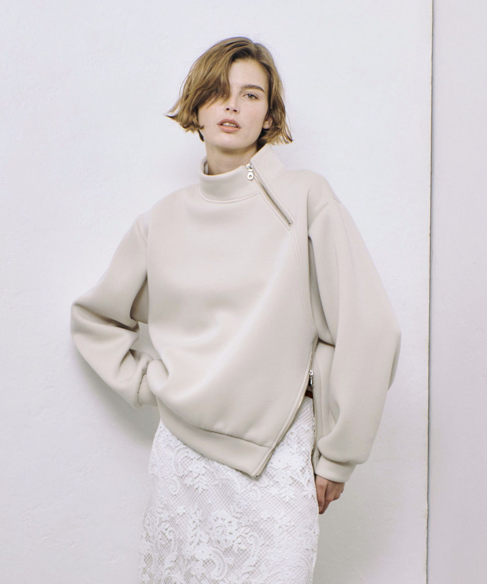 allureville ボンディングアシンメトリーZIP プルオーバー ベージュ (11)