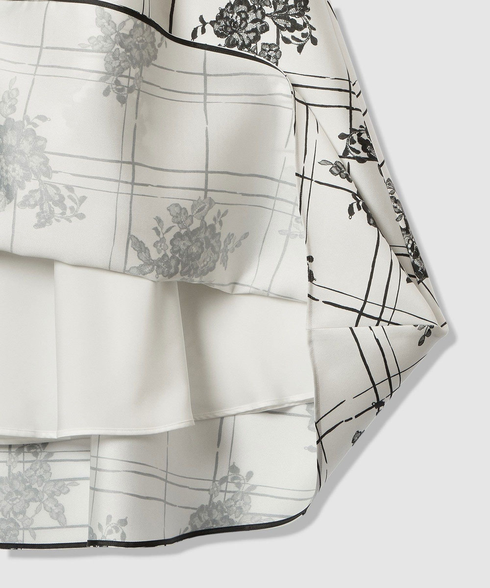 LOULOU WILLOUGHBY SILK COフラワーチェックスカート ホワイト系 (08)
