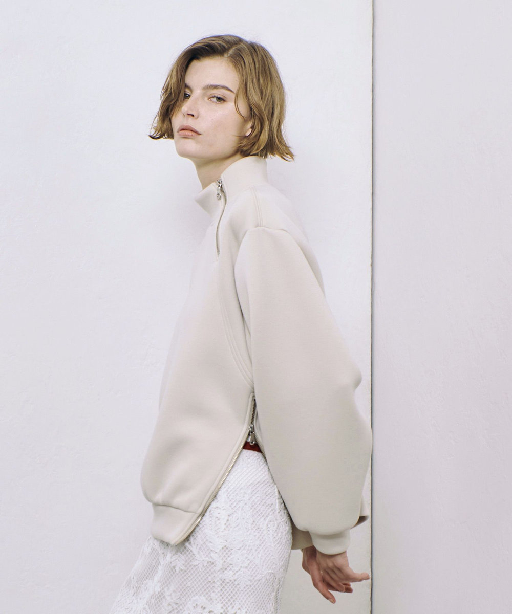 allureville ボンディングアシンメトリーZIP プルオーバー ベージュ (11)