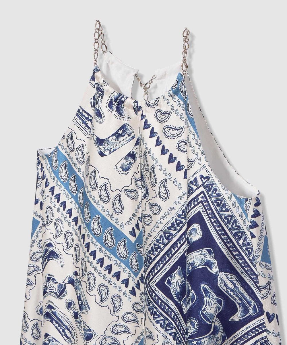 LOULOU WILLOUGHBY 【LOULOU WILLOUGHBY】ウエスタンスカーフプリントホルターネックワンピース ブルー (61)