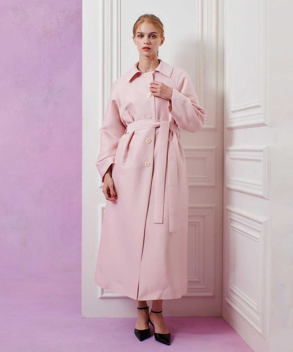 LOULOU WILLOUGHBY 【LOULOU WILLOUGHBY】シルクウールツイルロングコート ピンク (41)