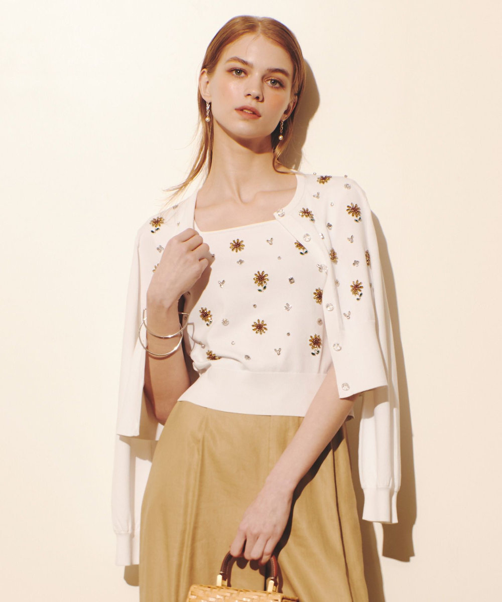 LOULOU WILLOUGHBY  WEB 一部店舗限定【LOULOU WILLOUGHBY】サンフラワービジューカーディガン オフホワイト (02)