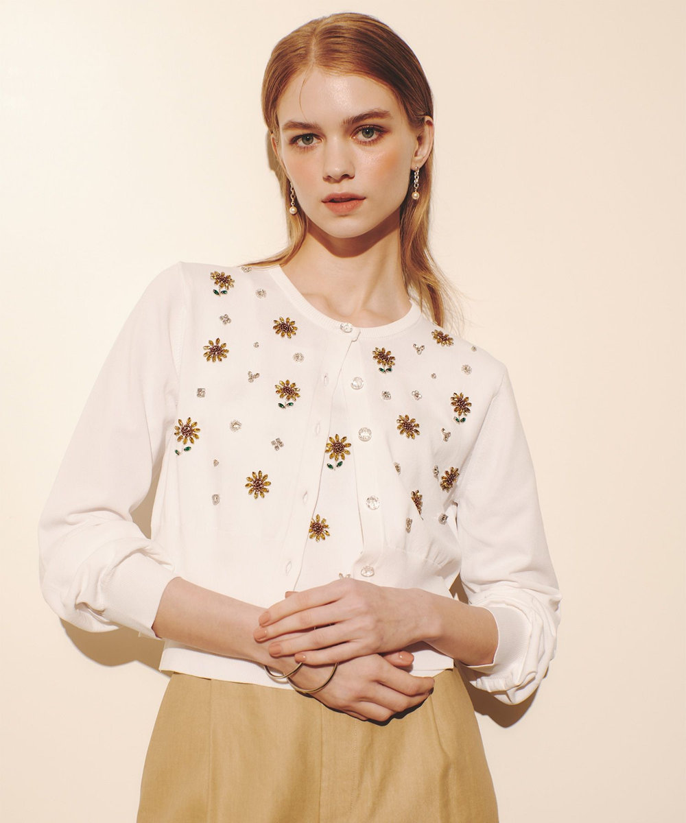 LOULOU WILLOUGHBY  WEB 一部店舗限定【LOULOU WILLOUGHBY】サンフラワービジューカーディガン オフホワイト (02)
