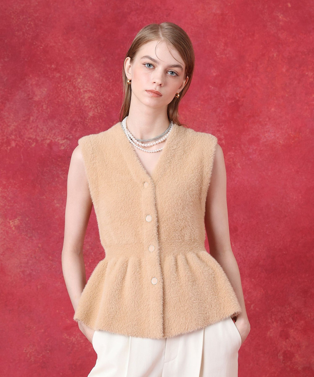 LOULOU WILLOUGHBY フェザーペプラムジレ ベージュ (11)