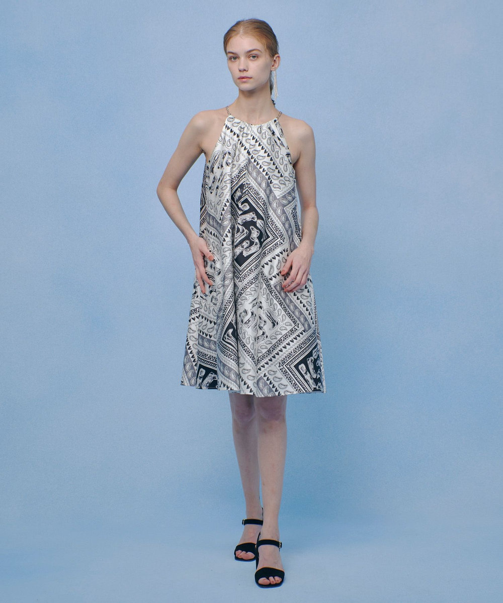 LOULOU WILLOUGHBY 【LOULOU WILLOUGHBY】ウエスタンスカーフプリントホルターネックワンピース ブラック (95)