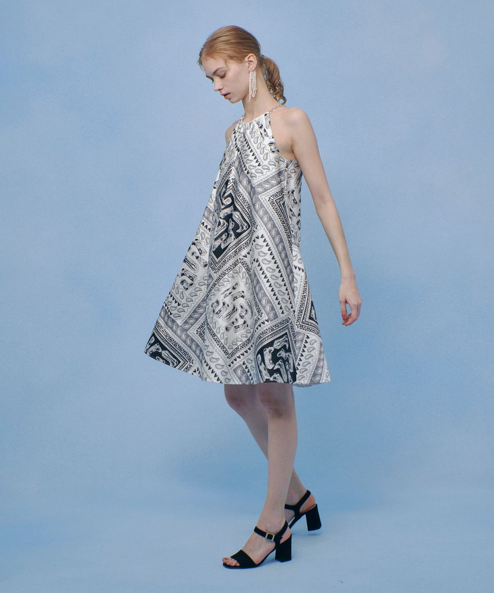 LOULOU WILLOUGHBY 【LOULOU WILLOUGHBY】ウエスタンスカーフプリントホルターネックワンピース ブラック (95)