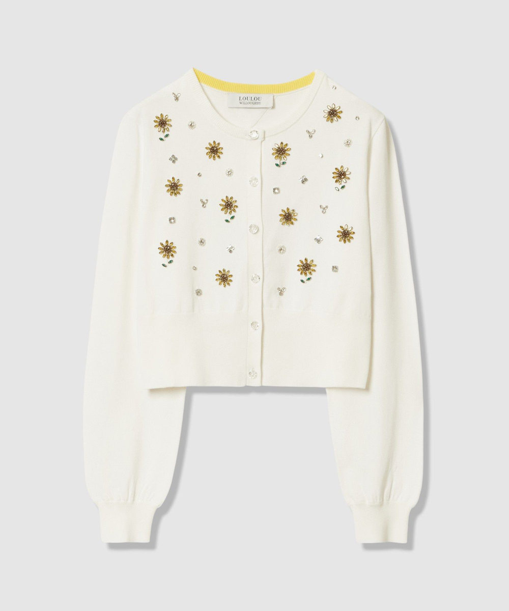 LOULOU WILLOUGHBY  WEB 一部店舗限定【LOULOU WILLOUGHBY】サンフラワービジューカーディガン オフホワイト (02)