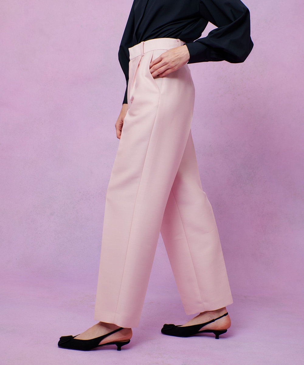 LOULOU WILLOUGHBY シルクウールツイルタックパンツ ピンク (41)