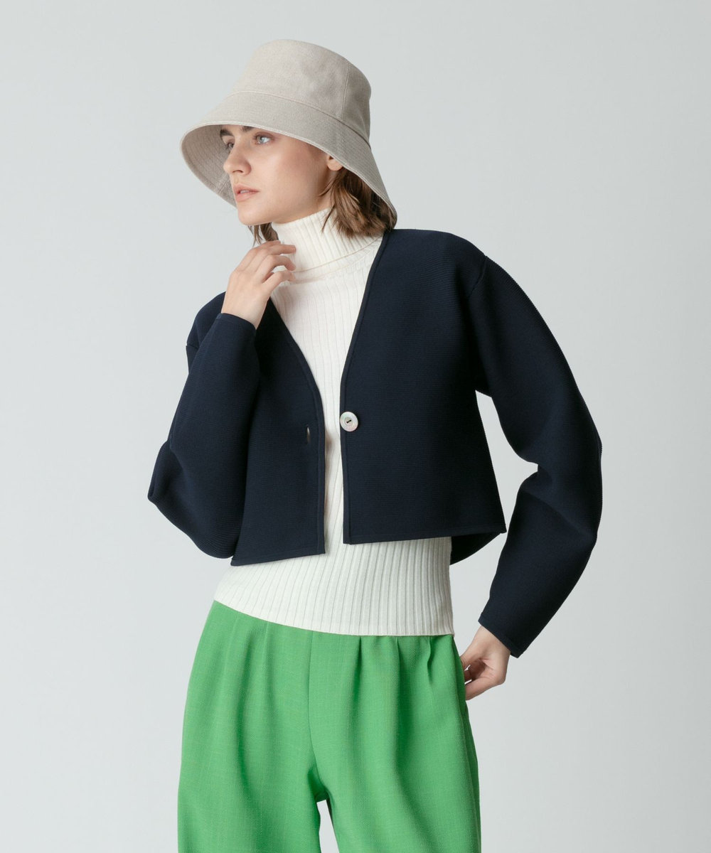 allureville 【セットアップ対応商品】ガーターニットショートジャケット ネイビー (65)