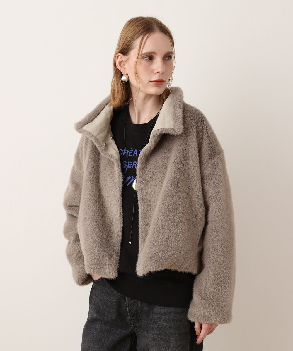 allureville ファーリバーシブルブルゾン グレージュ (15)