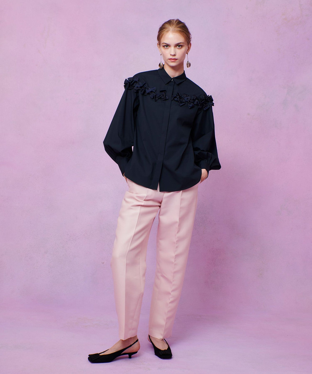 LOULOU WILLOUGHBY シルクウールツイルタックパンツ ピンク (41)