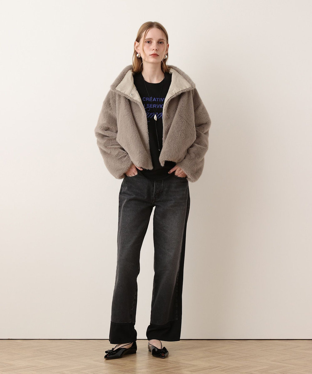 allureville ファーリバーシブルブルゾン グレージュ (15)