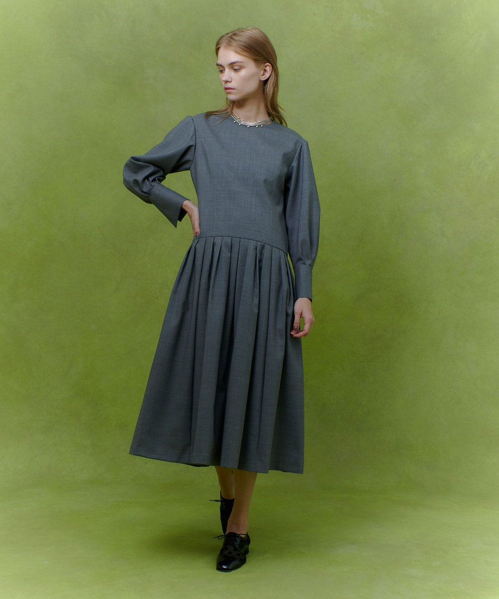 LOULOU WILLOUGHBY 【LOULOU WILLOUGHBY】ウールトロローウエストワンピース グレー (92)