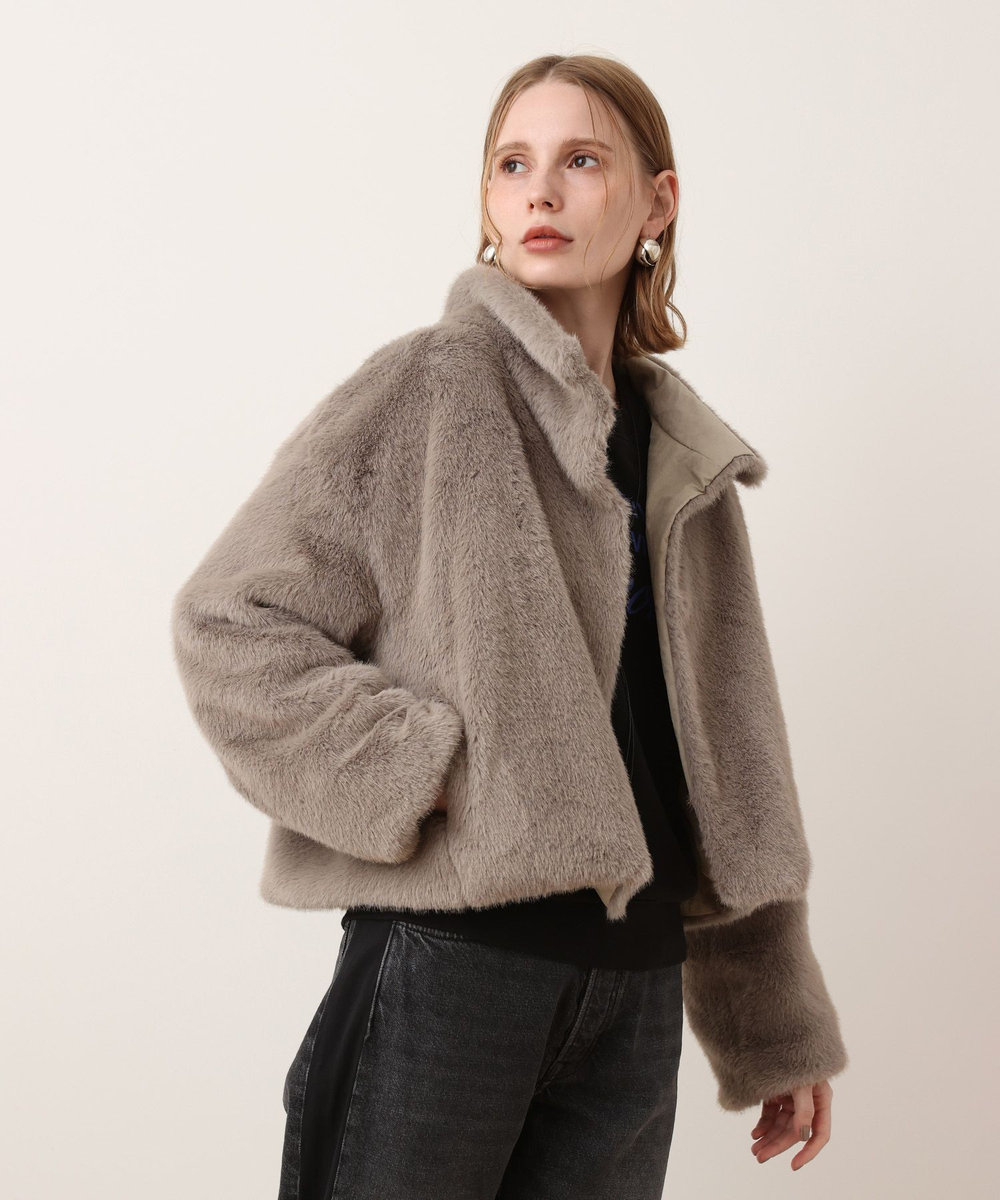 allureville ファーリバーシブルブルゾン グレージュ (15)